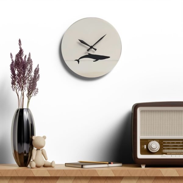 IS_4422 Whale Silhouette Acrylic Wall Clock - Elegant Nautical Home Decor