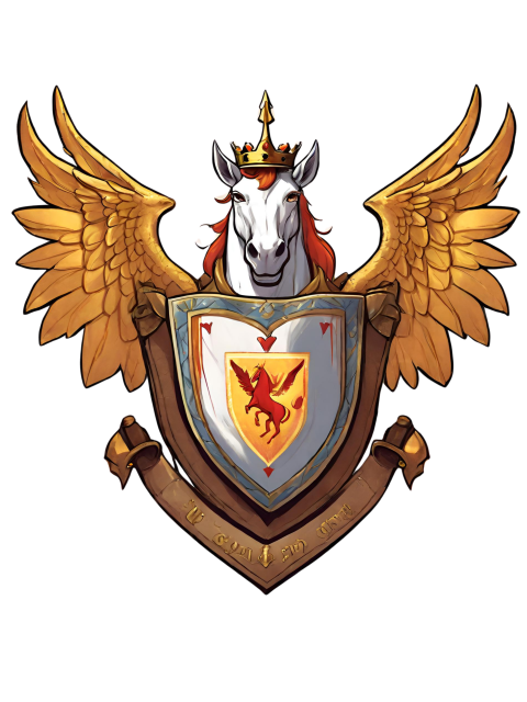 A Crest with a Uniron with Golden Wings wearing a Crown