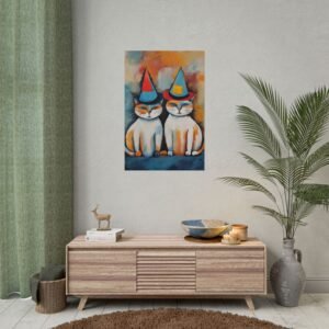 IS_682 Whimsical Cat Party Rolled Poster - Colorful Art for Cat Lovers