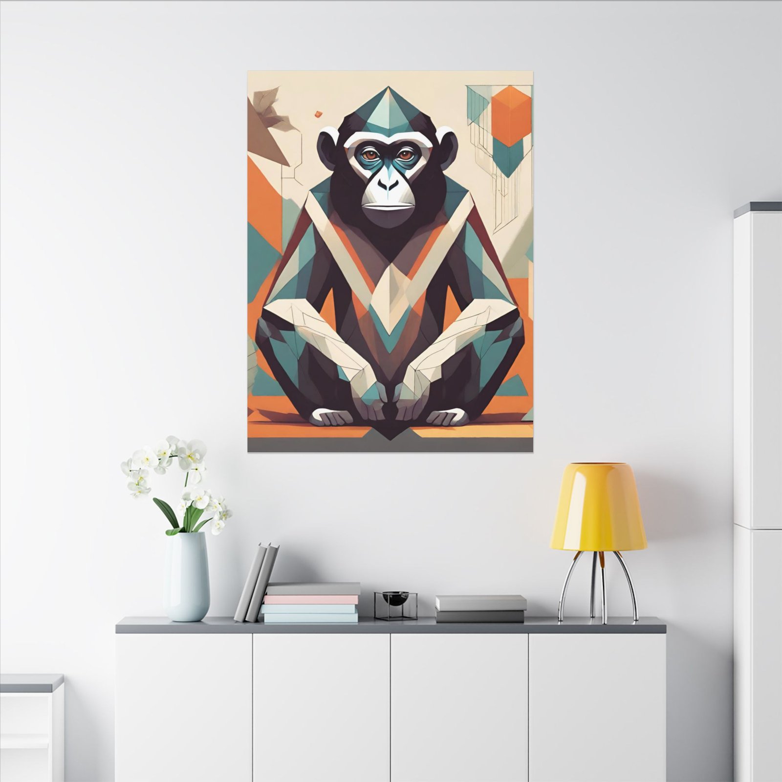 IS_0150 Geometric Monkey Art Canvas - Colorful Wall Decor for Animal Lovers