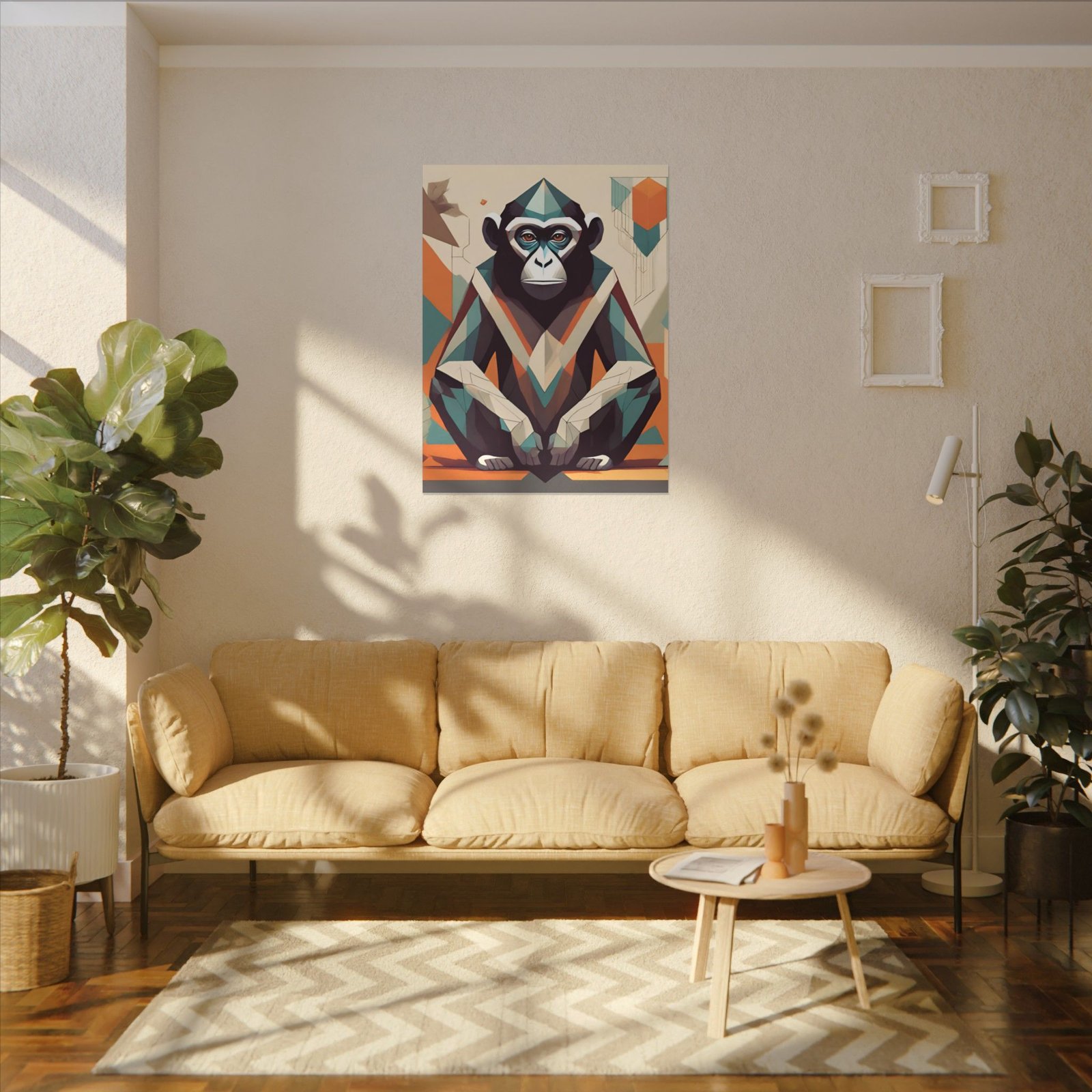 IS_0150 Geometric Monkey Art Canvas - Colorful Wall Decor for Animal Lovers - Image 4