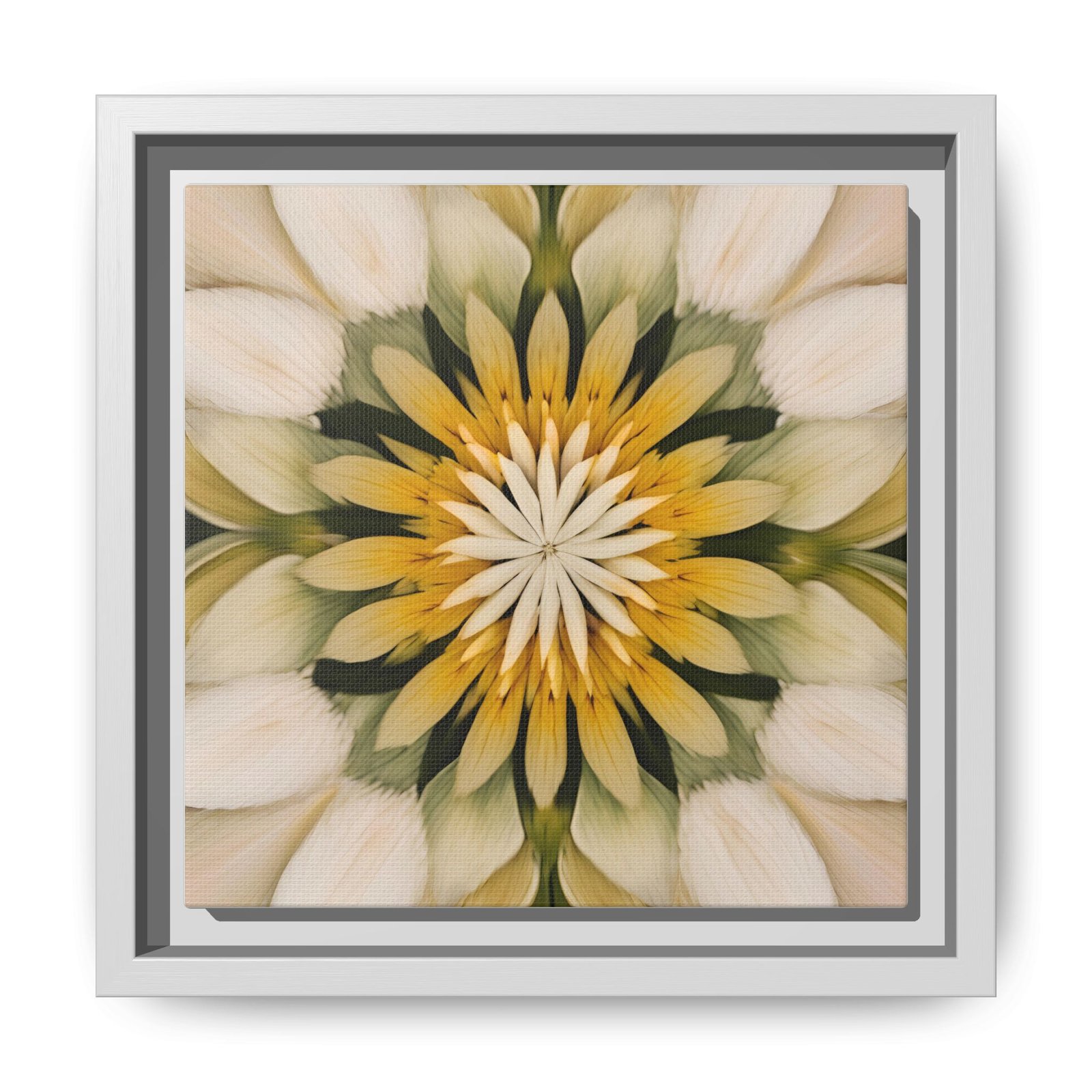 IS_4844 Kaleidoscope Floral Framed Canvas Art โ Yellow & Cream Mandala - Image 9