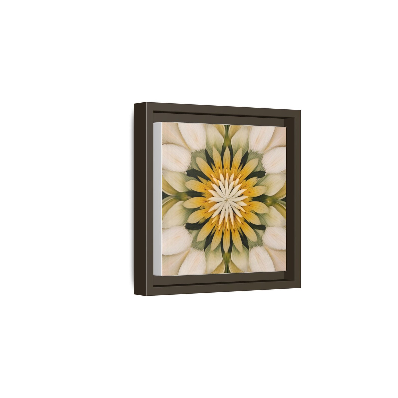 IS_4844 Kaleidoscope Floral Framed Canvas Art โ Yellow & Cream Mandala - Image 6