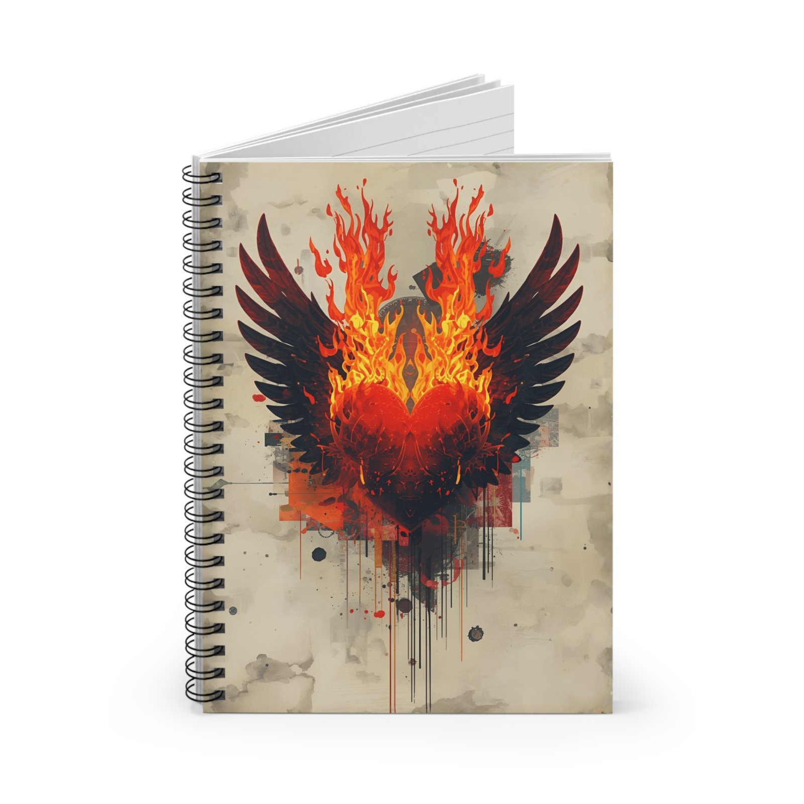 IS_6514 Flaming Heart Wings Spiral Notebook
