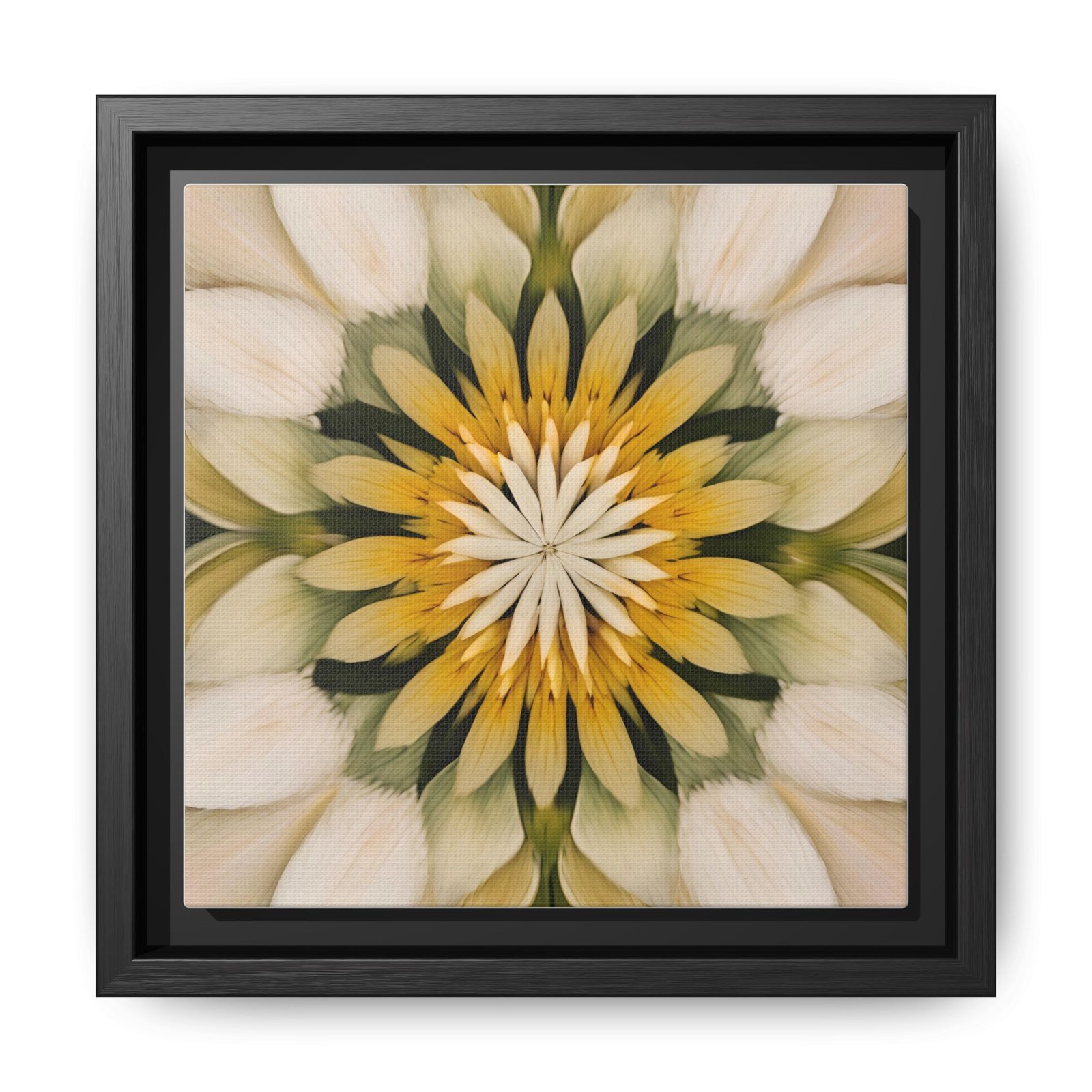 IS_4844 Kaleidoscope Floral Framed Canvas Art โ Yellow & Cream Mandala