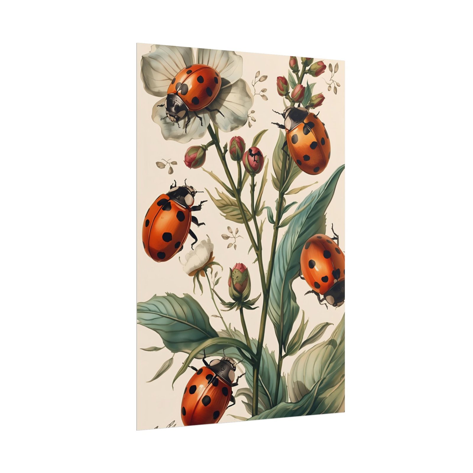 IS_6221 Ladybug Botanical Vintage Floral Rolled Poster - Image 3
