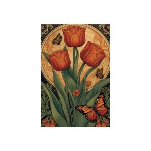 IS_6261 Art Nouveau Tulips & Monarch Butterflies Fine Art Poster