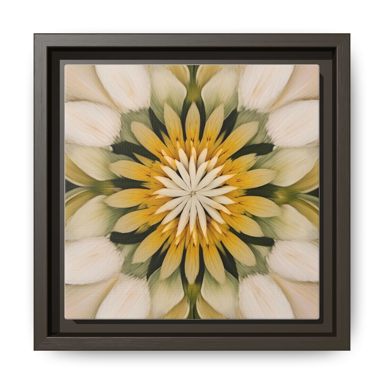 IS_4844 Kaleidoscope Floral Framed Canvas Art โ Yellow & Cream Mandala - Image 5