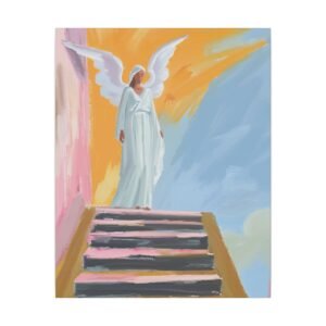IS_3230 Angel Staircase Matte Canvas Wall Art — Serene Guardian Painting
