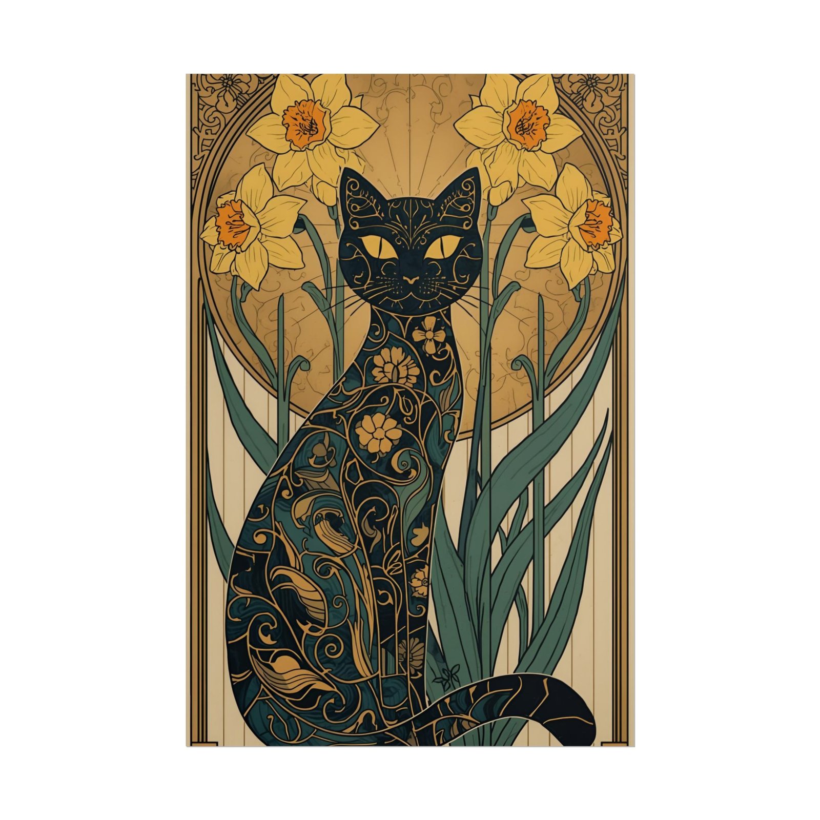 IS_6268 Art Nouveau Black Cat Rolled Poster