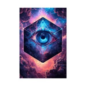 IS_6656 Mystic Eye Hexagon Rolled Poster — Psychedelic Cosmic Wall Art, Surreal Blue Eye Geometry