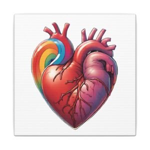 IS_3307 Anatomical Heart Canvas Print with Rainbow Accent — LGBTQ+ Pride Wall Art