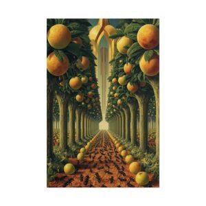 IS_6814 Surreal Orange Orchard Poster — Vintage Botanical Landscape Art