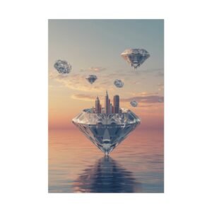 IS_6862 Surreal Diamond City Rolled Poster — Floating Gem Skyline Art Print