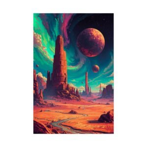 IS_6644 Sci‑Fi Landscape Rolled Poster — Retro Futuristic Alien Planet Art Print