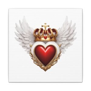 Winged Crown Heart Canvas Wall Art — Romantic Gothic Love Decor