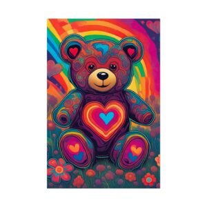 IS_6568  Psychadelic Teddy Bear Poster — Rainbow Heart Kids Room Wall Art