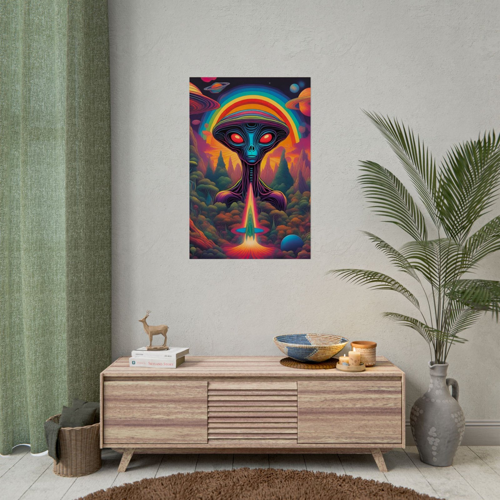 IS_6559 Psychedelic Alien Rolled Poster - Neon Rainbow Space Art Print - Image 4