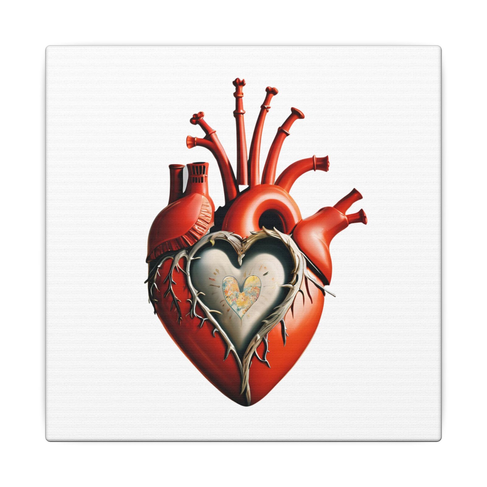 IS_4174 Anatomical Heart Canvas Print — Romantic Steampunk Heart Art on Matte Stretched Canvas
