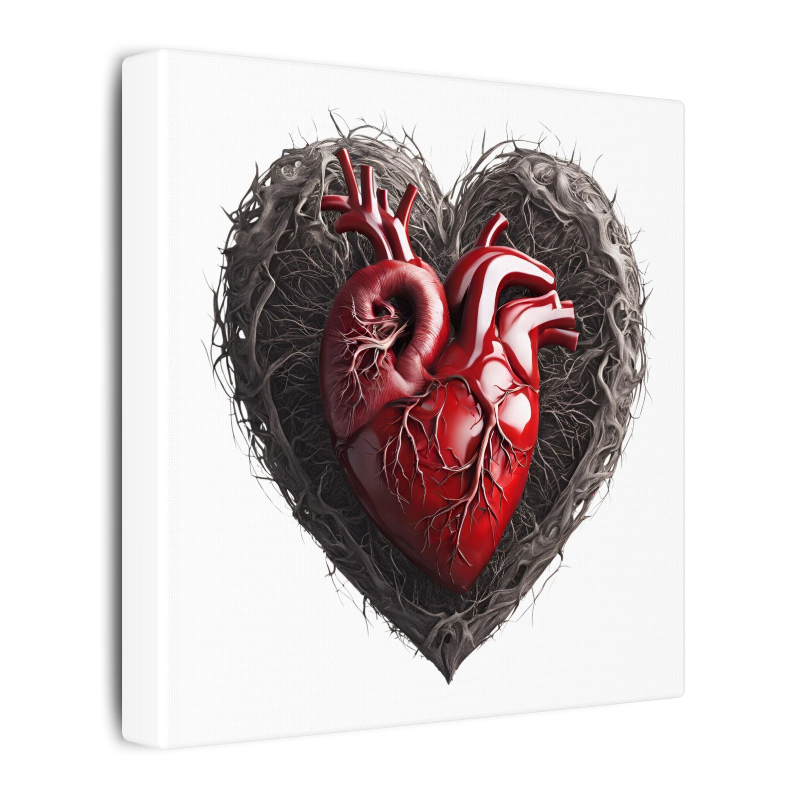 IS_4162 Anatomical Heart Heart-Shaped Thorn Nest Matte Canvas Wall Art - Image 2