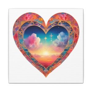 IS_4168 Heart Sunset Canvas Wall Art — Spiritual Cross, Colorful Dreamscape Matte Stretched Canvas