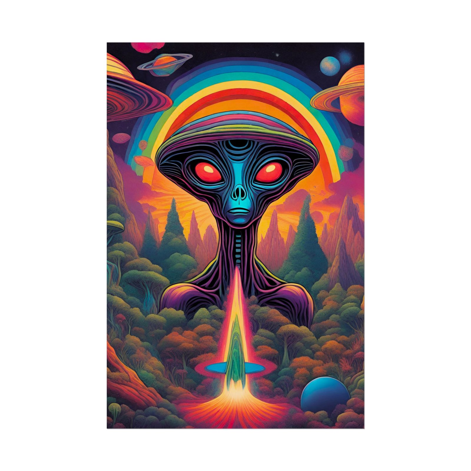 IS_6559 Psychedelic Alien Rolled Poster - Neon Rainbow Space Art Print