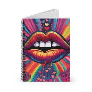 IS_6548 Psychedelic Pop Art Lip Spiral Notebook — Colorful Dripping Hearts Ruled Journal