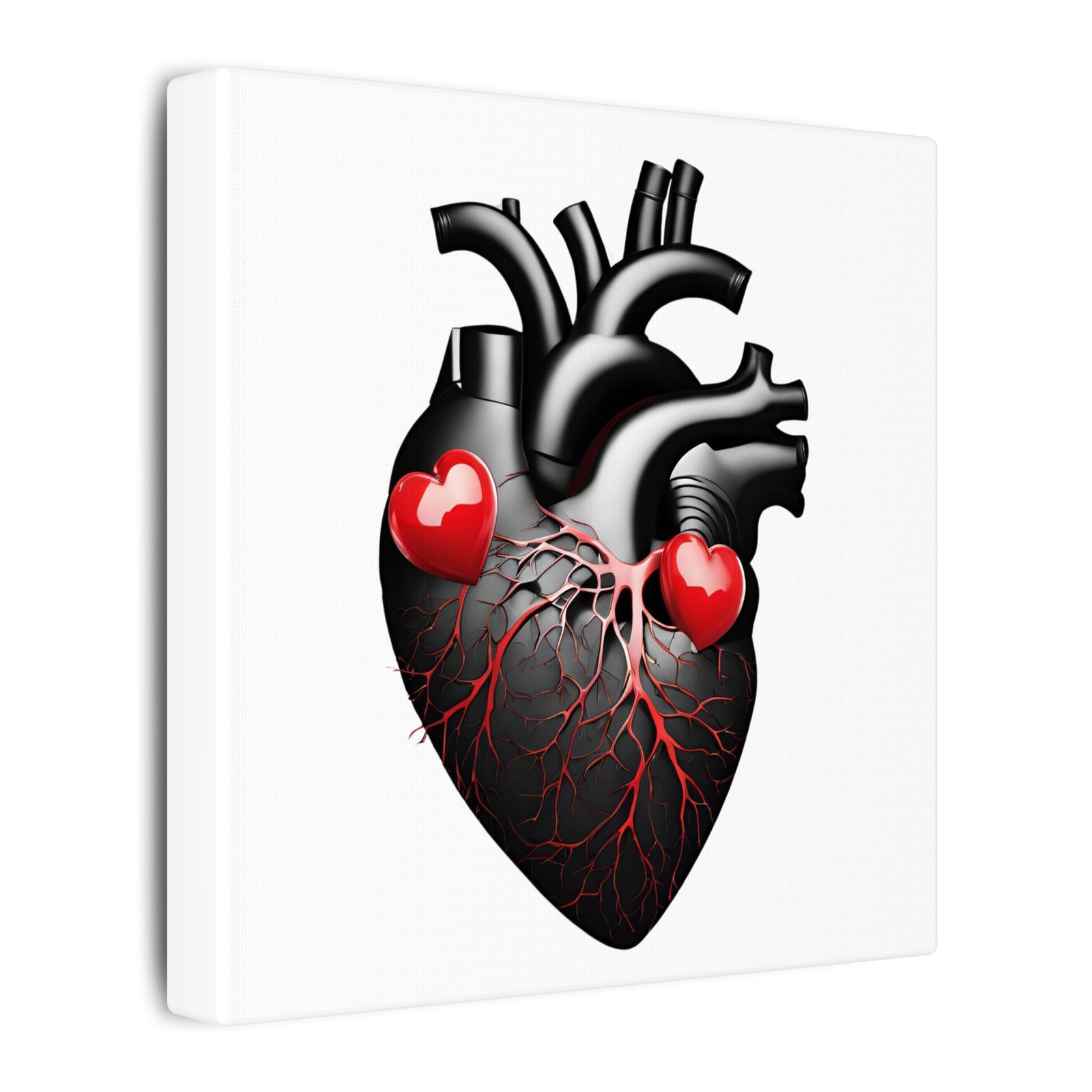 IS_4164 Anatomical Heart Canvas Print — Black Heart with Red Heartbeat Accents - Image 2