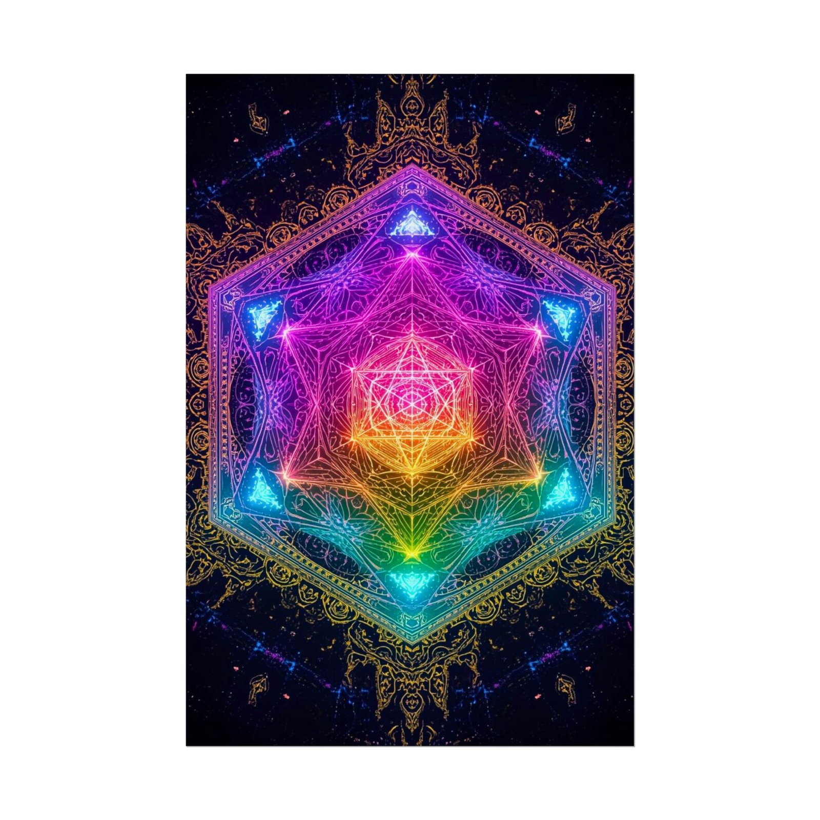 IS_6610 Psychedelic Sacred Geometry Rolled Poster โ Rainbow Metatron Art Print