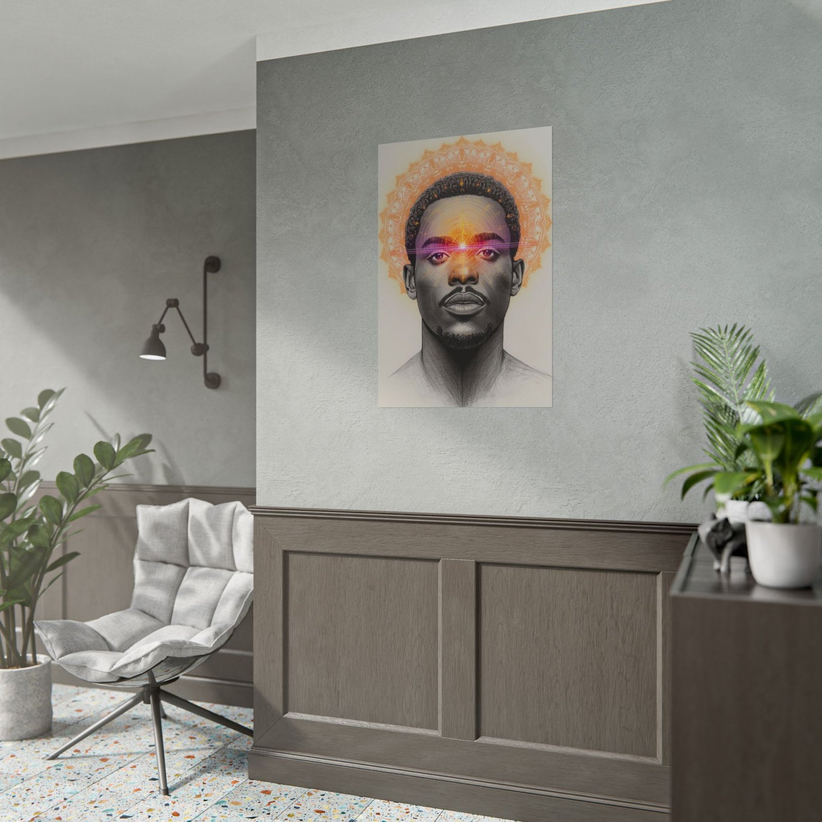 IS_6580 Afrocentric Portrait with Third Eye Mandala Rolled Poster - Image 4