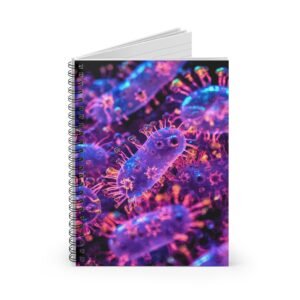 IS_6621 Spiral Notebook — Neon Microscopic Bacteria Design, Ruled Journal for Science Lovers