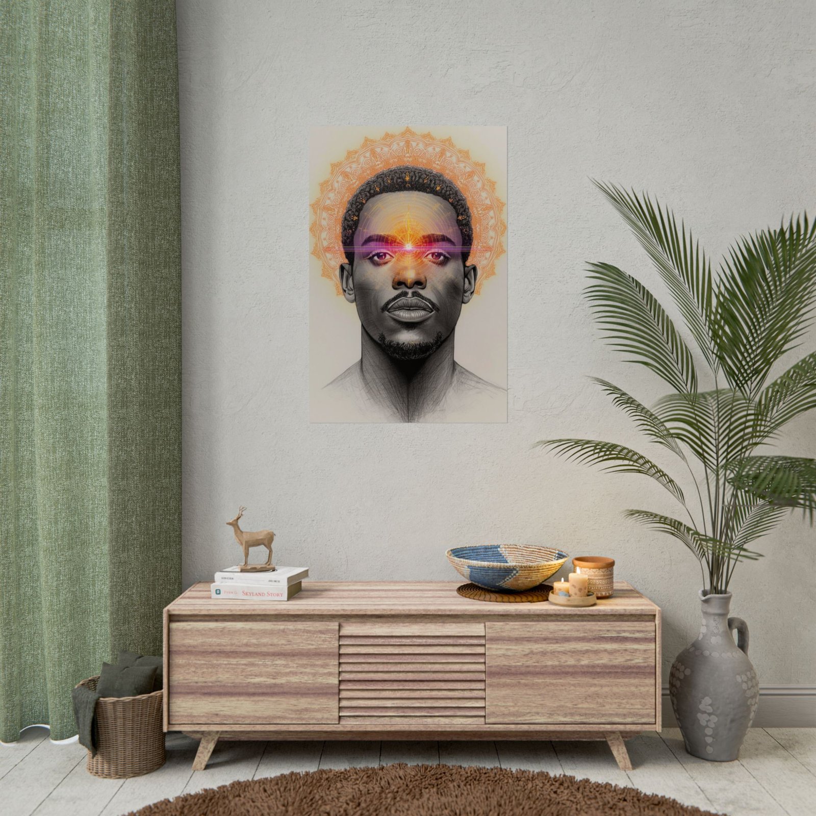 IS_6580 Afrocentric Portrait with Third Eye Mandala Rolled Poster - Image 3