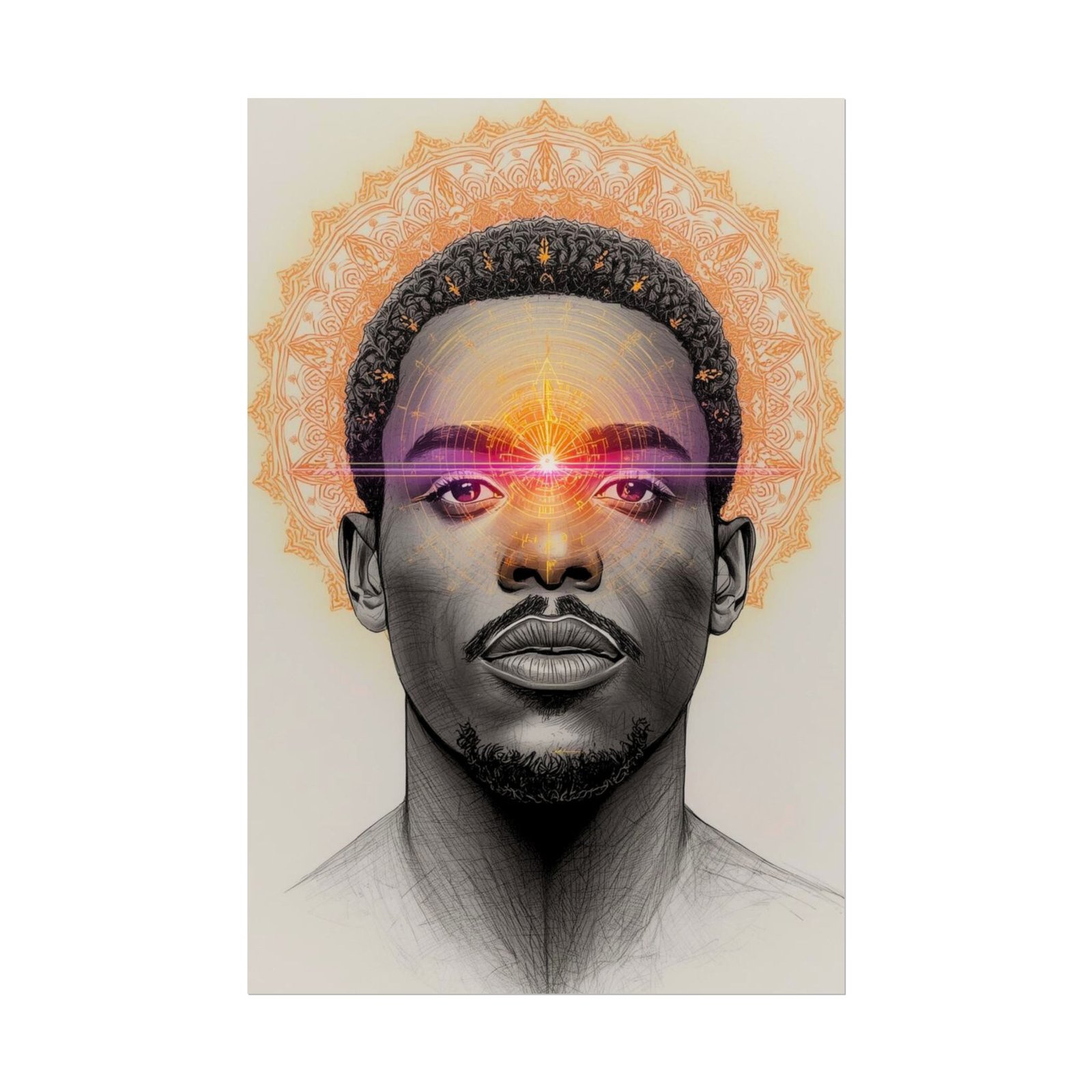 IS_6580 Afrocentric Portrait with Third Eye Mandala Rolled Poster