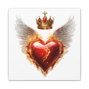 Winged Flaming Heart Canvas — Crowned Sacred Heart Wall Art