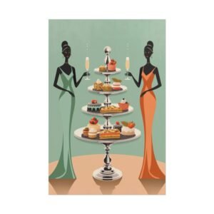 IS_6910 Elegant Tea Party Rolled Poster — Vintage Dessert Tier Art Print