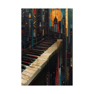 IS_6914 Piano City Rolled Poster — Art Deco Music Skyline Wall Art