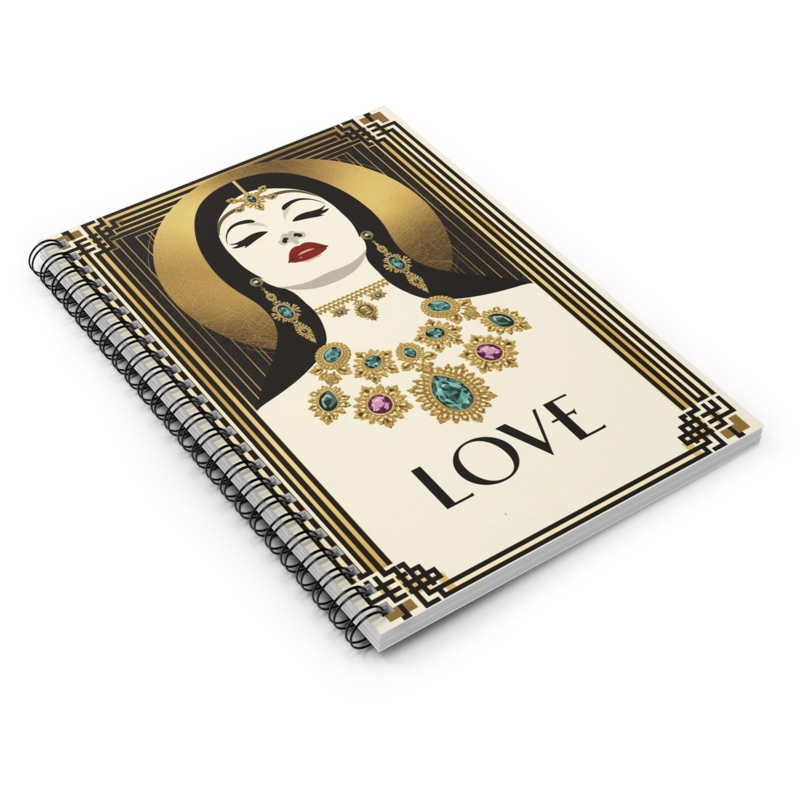 IS_6918 Art Deco 'LOVE' Spiral Notebook — Vintage Glamour Ruled Journal - Image 3