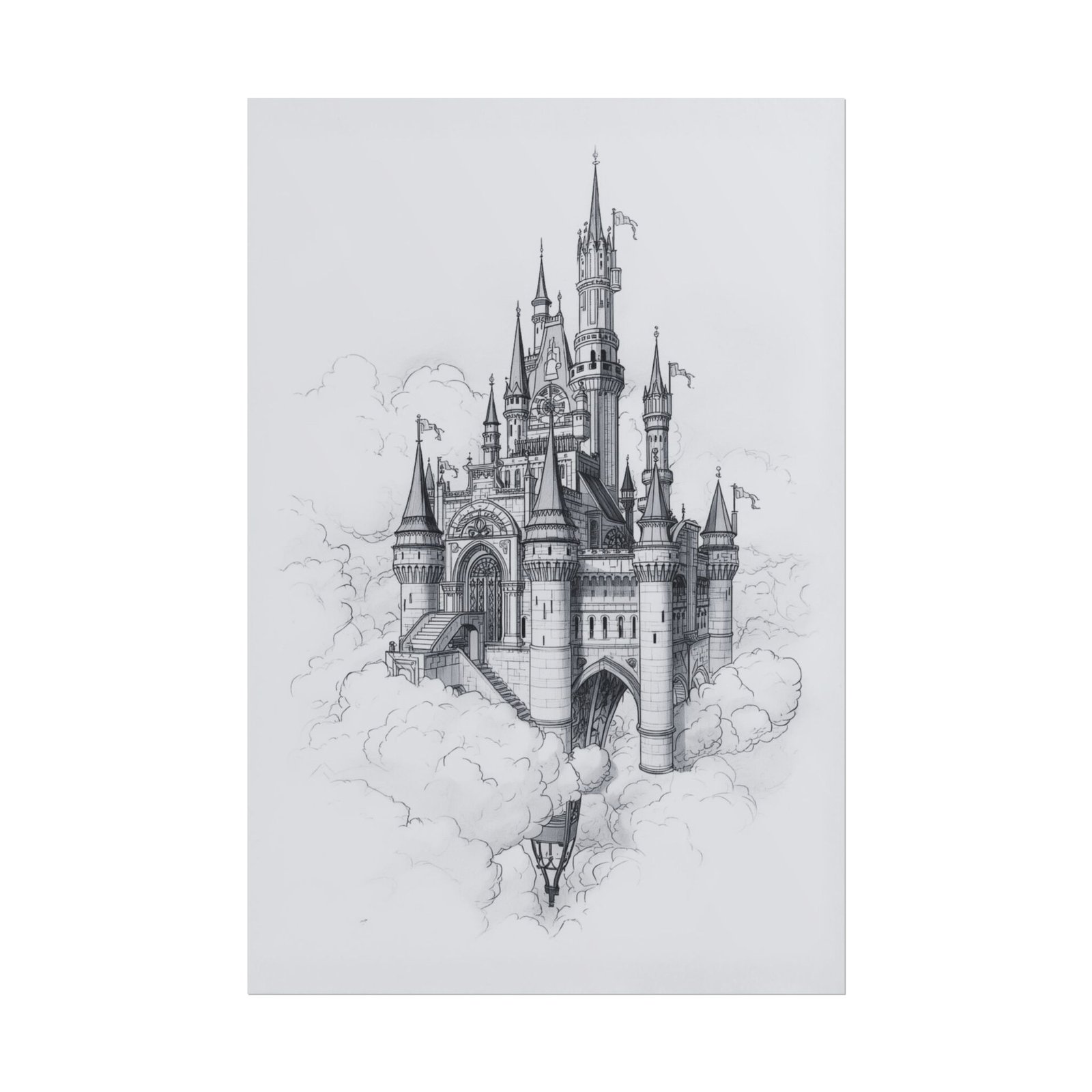 IS_6870 Castle Sketch Rolled Poster — Fantasy Castle Wall Art Print