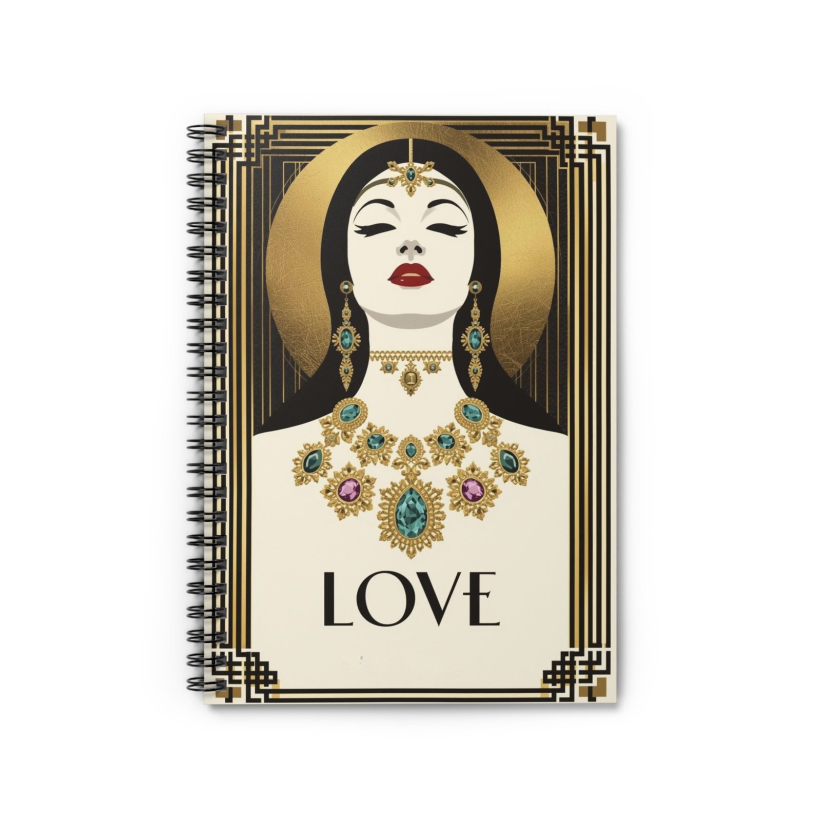 IS_6918 Art Deco 'LOVE' Spiral Notebook — Vintage Glamour Ruled Journal