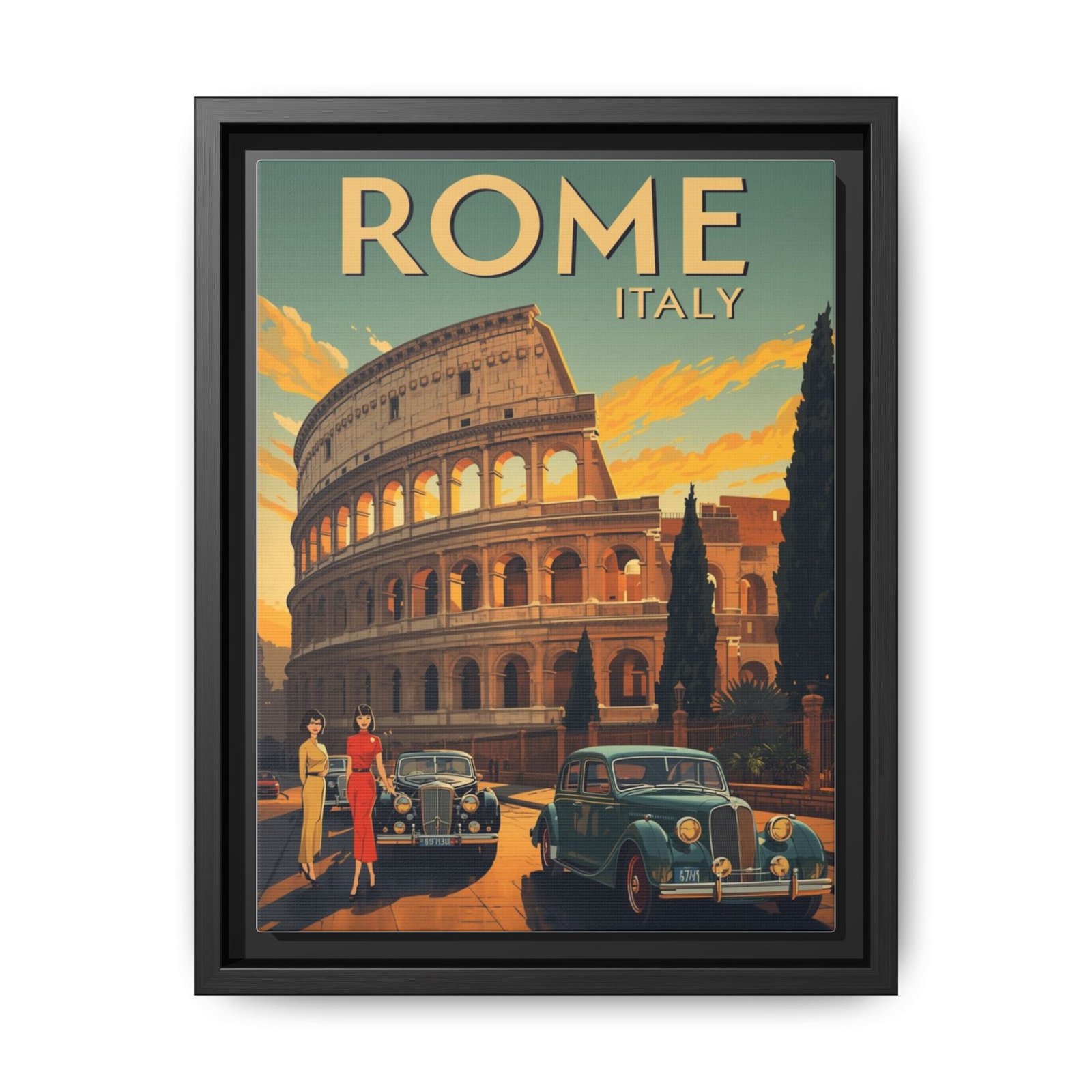 IS_6920 Rome Italy Vintage Travel Poster Framed Canvas 9x12