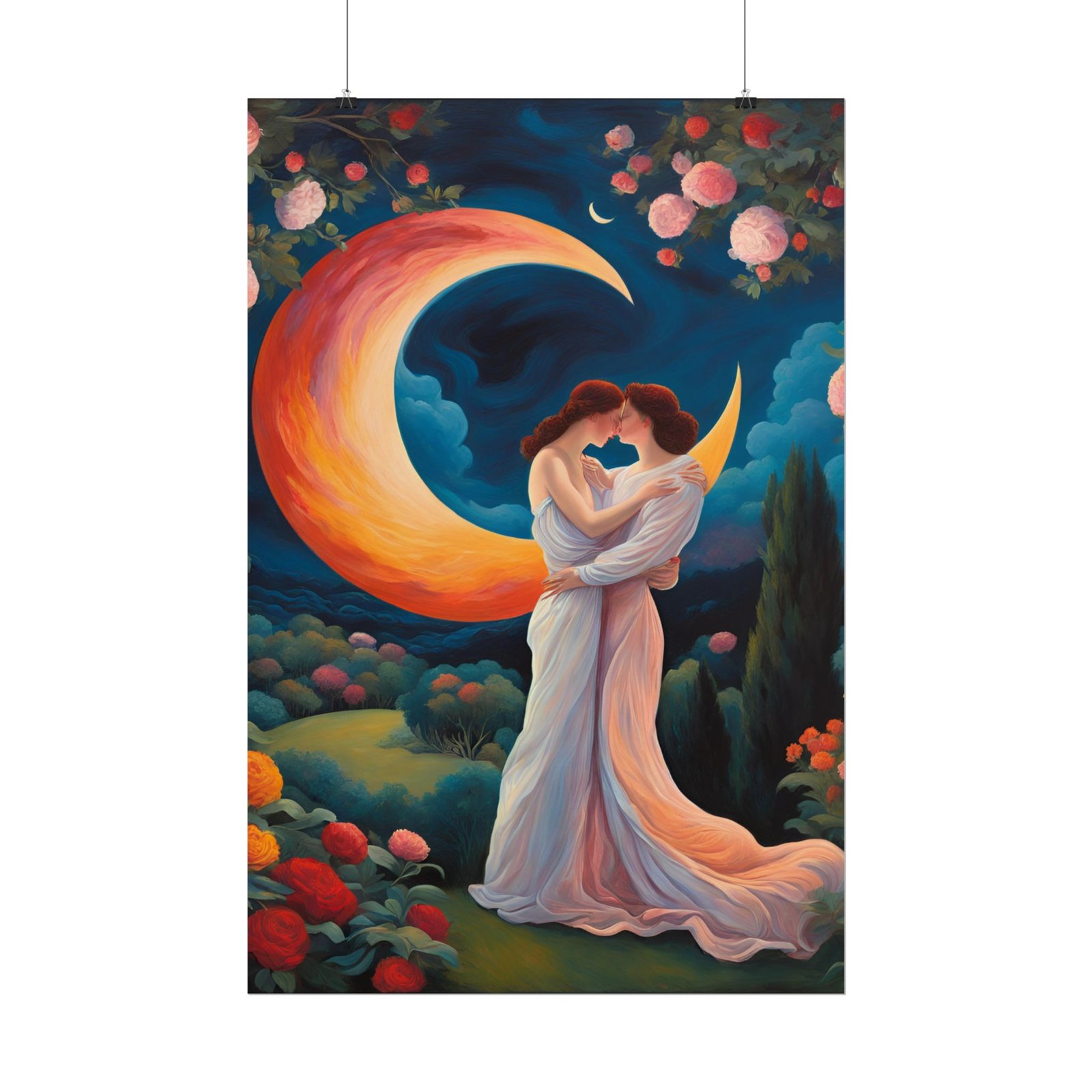 IS_3472 Romantic Moonlight Couple Rolled Poster - Image 2
