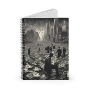 IS_4179 Notebook — Dystopian City Money Flood Art Spiral Ruled Journal