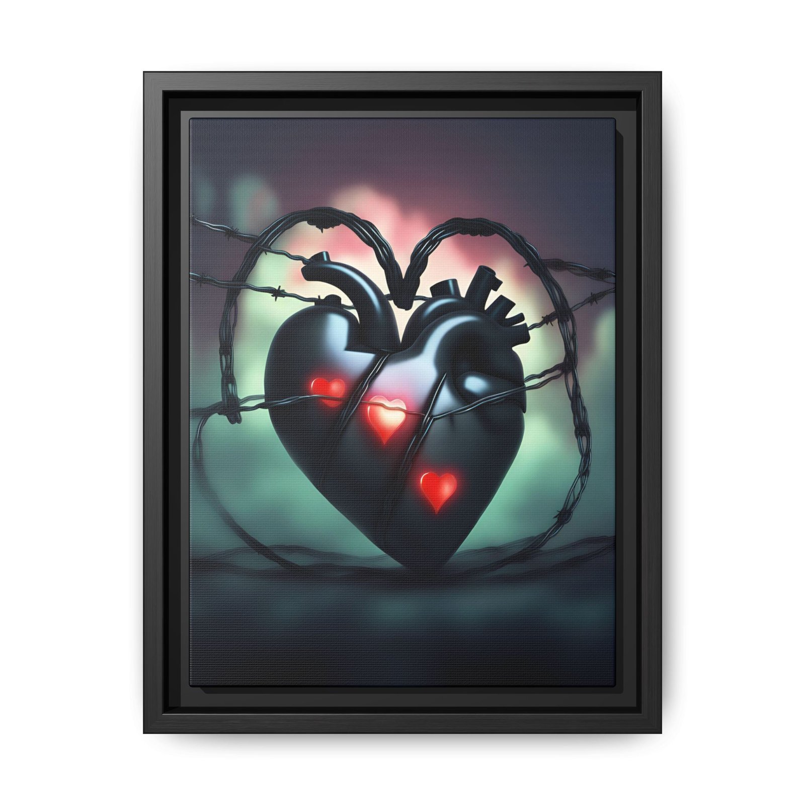 IS_1263 Neon Anatomical Heart Matte Canvas FRAMED 9x12"