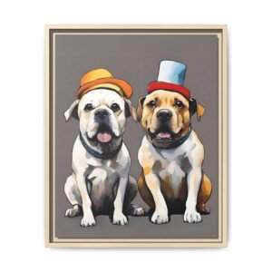 IS_677 Two Dogs in Hats Matte Canvas FRAMED 16x20"