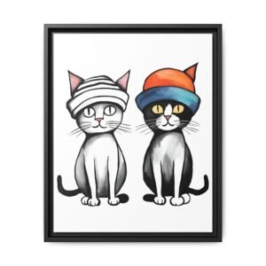 IS_682 Two Cats in Beanies Matte Canvas FRAMED 16x20"