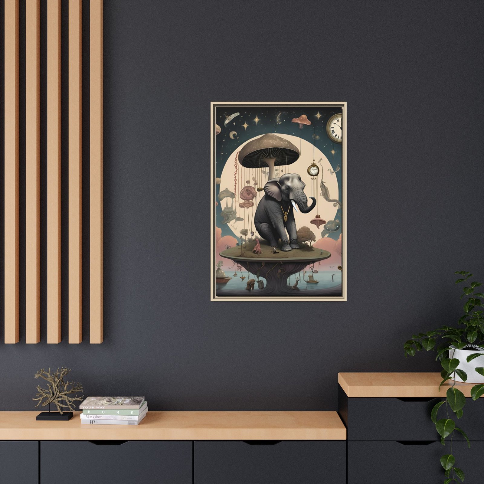 IS_3705 Elephant under Mushroom Moon Matte Canvas FRAMED 24x36" - Image 16