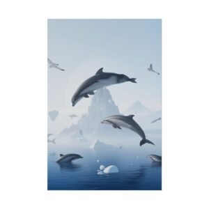 IS_6907 Dolphin Ocean Art Poster — Serene Arctic Jumping Dolphins Wall Print