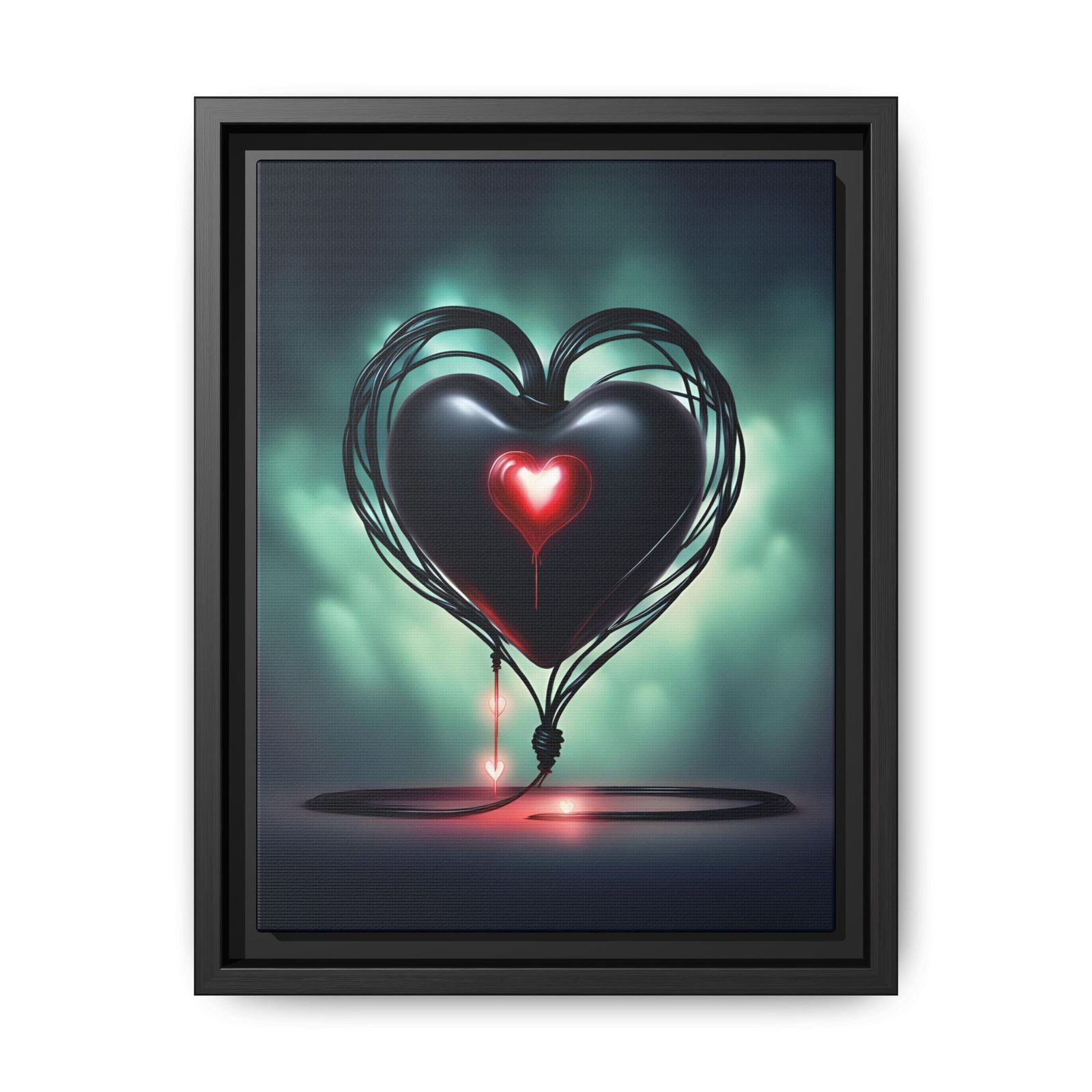 IS_1262 Neon Black Heart Matte Canvas FRAMED 9x12"