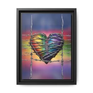 IS_1441 Barbed Wire Rainbow Heart Matte Canvas FRAMED 9x12"