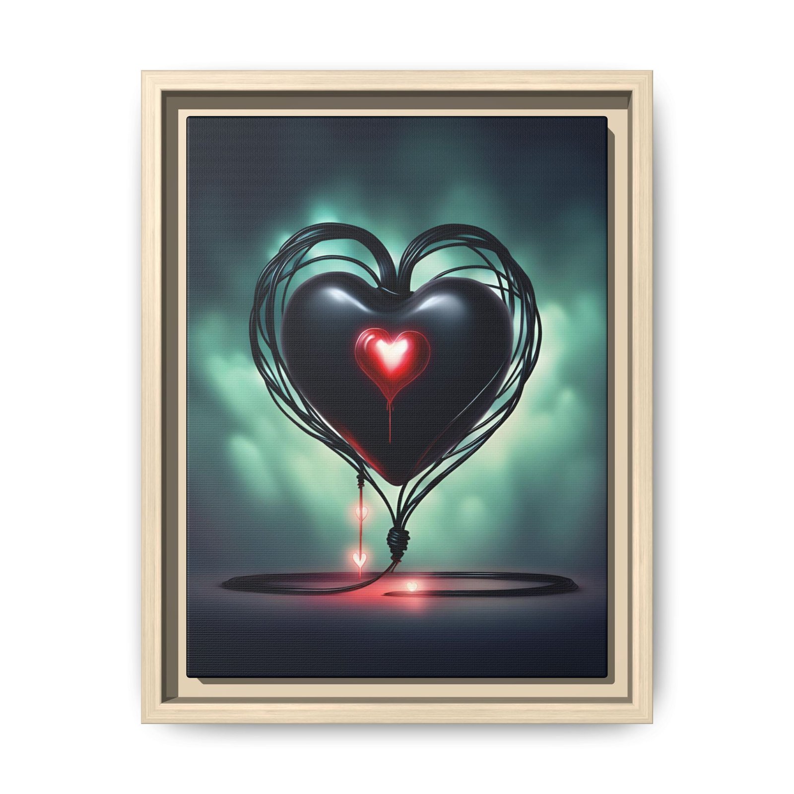 IS_1262 Neon Black Heart Matte Canvas FRAMED 9x12" - Image 7